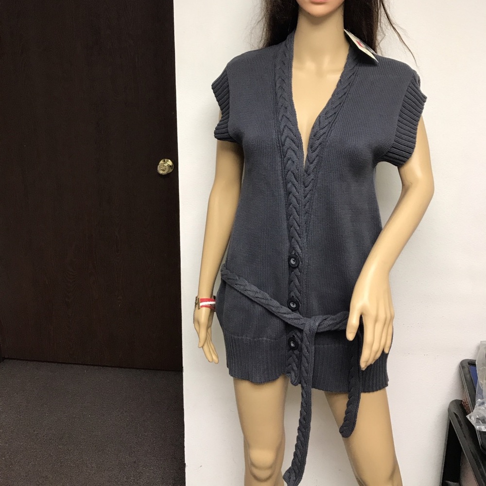 Canyon River Blues women’s medium gray Knit cable cardigan vest dress belted Y2K